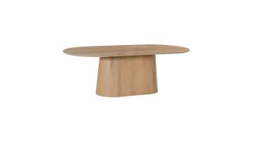 Livingfurn eettafel Novero 230 cm in Natural Oak met ovaal blad en brede houten voet, zijaanzicht