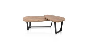 Happy@Home Salontafelset Perth, twee ovale tafels in bruin hout met zwart metalen onderstel, naast elkaar geplaatst.