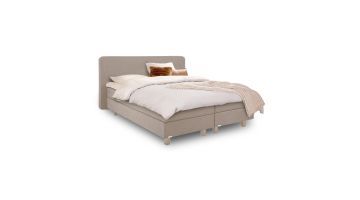 Avek Boxspring Boppeslach in stof Kaai-01 Naturel met hoofdbord Fier, compleet opgemaakt bed van 180x210 cm.