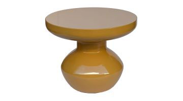 Bijzettafel Brix Lou Mustard met rond blad en hoogglans afwerking, vooraanzicht