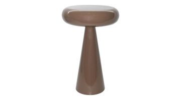 Livingfurn Brix Sam bijzettafel Coffee in glanzend metaal met rond blad en taps toelopende voet, vrijstaand op witte achtergrond