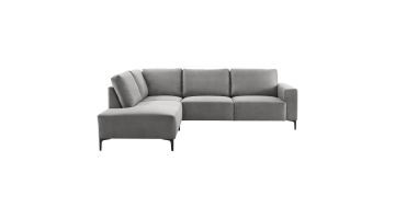 Pronto Wonen Fabria hoekbank links in grijs met zwarte poten, gefotografeerd op witte achtergrond.