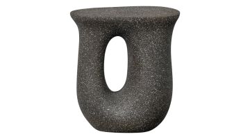 WOOOD bijzettafel Moson zwart met spikkels, ovale opening en afgeronde organische vorm.