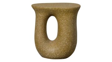 WOOOD bijzettafel Moson in groen met spikkels en open midden, organische vorm.