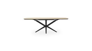 Deens ovale uitschuifbare eettafel Wexford met licht melamine blad en zwarte matrixpoot – vooraanzicht