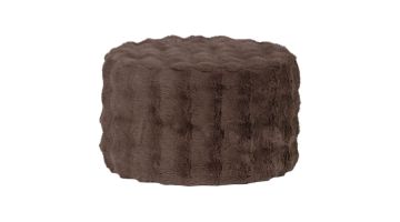 WOOOD poef Olven laag in fluffy bruine stof met golvend patroon.