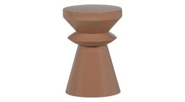 WOOOD bijzettafel Fedde in oudroze metaal met geometrische vorm en glanzend oppervlak.