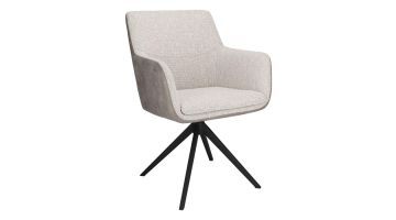 INHOUSE eetkamerstoel Vigios Beige Bruin met duo-stoffering van beige stof en bruin microleer, schuin van voren gezien.