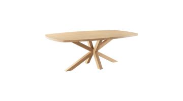 INHOUSE Eettafel Umara Deens Ovaal 220x120 cm met Lamulux blad en spinpoot in Blond Oak, driekwart zijaanzicht.