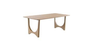 Eettafel Tabiro 200x100 cm cashmere bruin met zandkleurige metalen poten, schuin aanzicht
