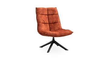 Roestkleurige velvet draaifauteuil Calpe met zwarte 4-teensvoet en sierstiksels