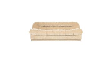 Beige velvet bank Nook met zachte rondingen en lage armleuningen, vooraanzicht