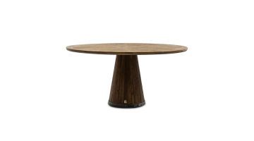 Ronde Siroko Beach eettafel van hergebruikt eikenhout met kegelvormige poot