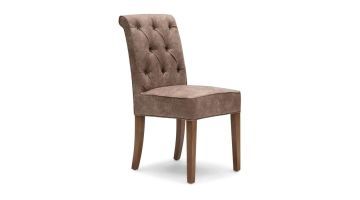 Eetkamerstoel Hampton Classic in Pellini leer Camel met houten poten, schuin vooraanzicht