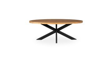 Ovale eettafel Denver van massief mangohout naturel met zwarte metalen matrixpoot zijaanzicht