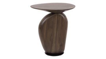 Bijzettafel Art Solid massief acacia glaze brown, frontaanzicht op witte achtergrond met ovaal blad en afgeronde voet.