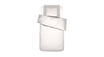 Dekbedovertrek Maen Essenza white 140x220 met kussensloop, helderwit katoen met brede broderierand rondom.