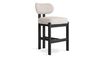 Barkruk Isola met zwart houten frame en licht gemêleerde gestoffeerde zitting en rug