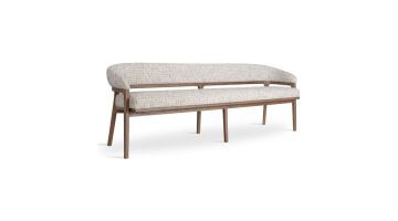 oak walnut walnut oiled wengue truffle Eetkamerbank Dory schuin van voren met houten frame en licht gestoffeerde zitting en rugleuning