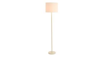 Vloerlamp Faidella in ecru met cilindervormige kap en ronde voet, minimalistisch ontwerp met rustige uitstraling.