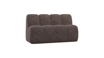 bruin wollig bankje mojo van woood. De zitteing komt tot aan de grond en de bank heeft geen armleuningen.