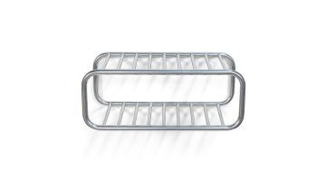 bovenaanzicht van het wand schoenenrek in glanzend chroom met twee niveaus en afgeronde hoeken.