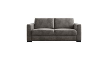 donkergrijze Muscolo 2-zitsbank van voren met brede armleuningen en lage zwarte poten