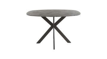 Bartafel Onyx Deens Ovaal 140 cm met donker keramieklook blad en zwart kruisframe op witte achtergrond