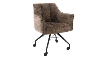 Armstoel Raster Hoven taupe met gewatteerde zitting en armleuningen op zwart metalen onderstel met wieltjes