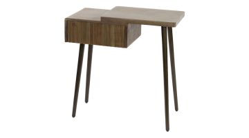 Nachtkastje Carve van massief acaciahout met lade rechts en asymmetrisch blad