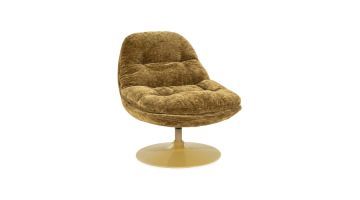 Fauteuil Tromba in mustard kleur met retro design en draaibare metalen trompetpoot
