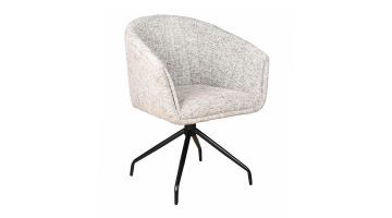 Trendhopper armstoel Brussel met gemêleerde lichtgrijze bekleding en zwart onderstel op witte achtergrond.