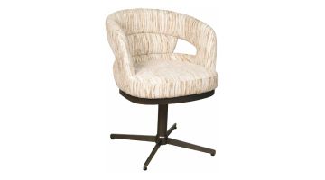 Beige Trendhopper armstoel Kyoto met ronde kuip en open rugdetail op zwarte draaipoot, vrijstaand op witte achtergrond.