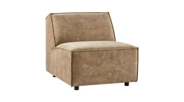 Pronto Wonen Baricci 1-zits Comfort Basic lichtbruin, schuin van voren gefotografeerd met zachte weefstof en zwarte poten