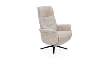 Beige relaxfauteuil Twistello met hoge rugleuning en zwart metalen draaivoet onderstel