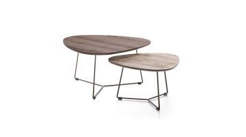 Salontafelset Gladesville met organische vormen en bladen in houtlook en marmerlook