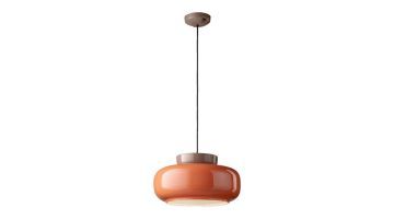 Hanglamp Maracanà met oranje glazen kap en keramisch bovenstuk in beige