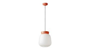 Hanglamp Corcovado met witte glazen kap en oranje detail bovenaan