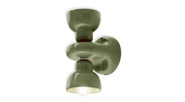 Wandlamp Berimbau in olijfgroen met glanzende afwerking en ronde vormen