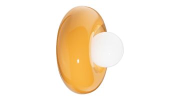 Wandlamp BumBum in geel met glanzende ronde vorm en witte bolvormige lichtbron