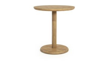 Ronde Eleonora bistrotafel Florent naturel van mangohout met stevige middenpoot op witte achtergrond