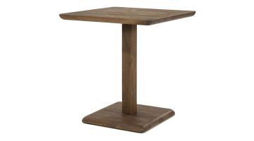 Vierkante Eleonora bistrotafel Florent lichtbruin van geborsteld mangohout met stevige middenpoot op witte achtergrond