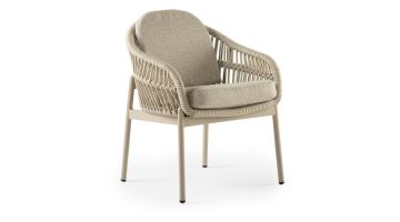 Callisto Outdoor tuinstoel Pizzoli met champagnekleurig aluminium frame, rope kuip en beige zit- en rugkussen
