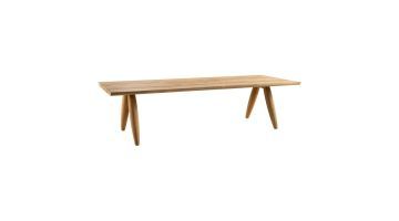 Callisto Outdoor tuintafel Merapi van gerecycled teakhout met lang rechthoekig tafelblad en afgeronde houten poten