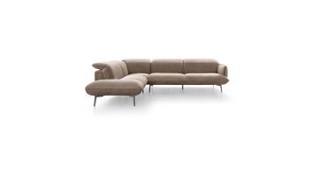 Dutchz 5002 hoekbank in taupe stof met chaise longue en slanke metalen poten