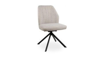 Eetkamerstoel Amy zonder armleuningen in stof Lodge natural met zwarte metalen draaipoot