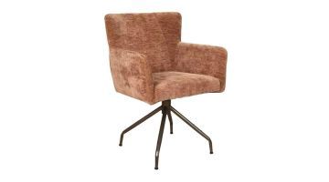 360 graden draaibare armstoel Prague in roestkleurige stof met metalen spinpoot in anodic bruin