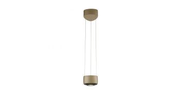 q-stretto hanglamp in brons met minimalistisch cilindervormig design en dunne ophangkabels