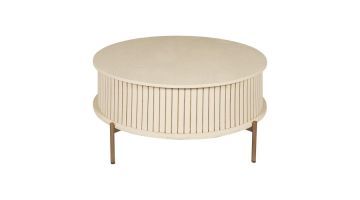 Ronde salontafel Madison Sand van gezandstraald mangohout met bronzen metalen frame