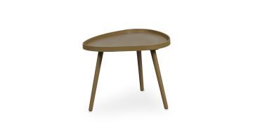 Bijzettafel Drenia in donkerzand met vierkant metalen blad en uniek slank frame